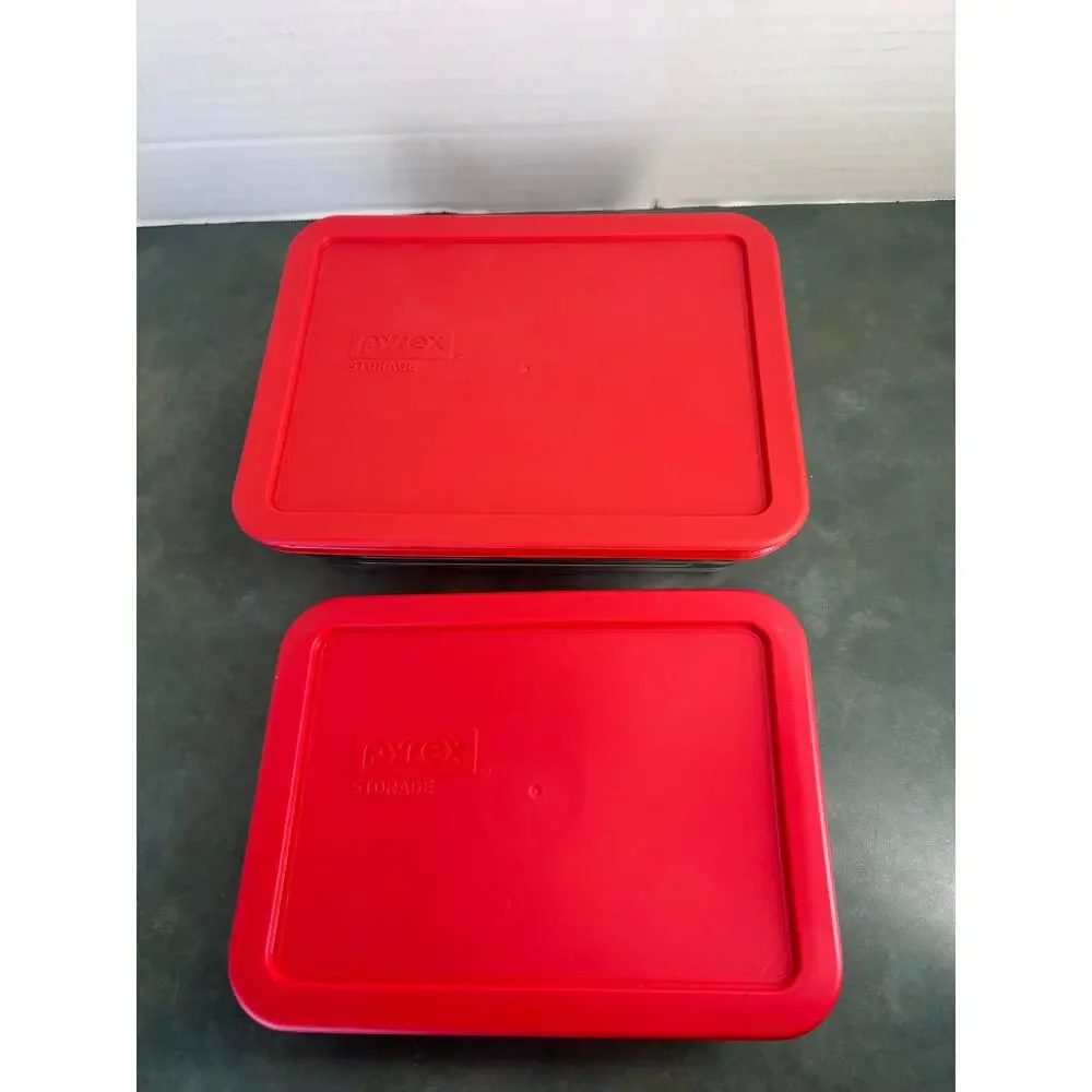 Pyrex 3 Cup & 6 Cup Glass Storage Containers w/ Red Lids USA 7210-PC Set of 2